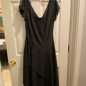 Black handkerchief hem with flutter cap sleeves short dress